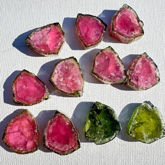 Watermelon Tourmaline Slices Cabochons Custom Cut Polished Both Sides 193 cts - Picture 1 of 10